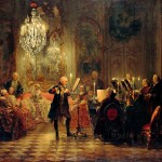 Flötenkonzert Friedrichs des Großen in Sanssouci. Am Cembalo sitzt Carl Philipp Emanuel Bach. Gemälde von Adolph von Menzel. Gemeinfrei.