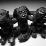 Die drei weisen Affen. Holzschnitzerei. Foto: SixSigma, CC-BY- 3.0